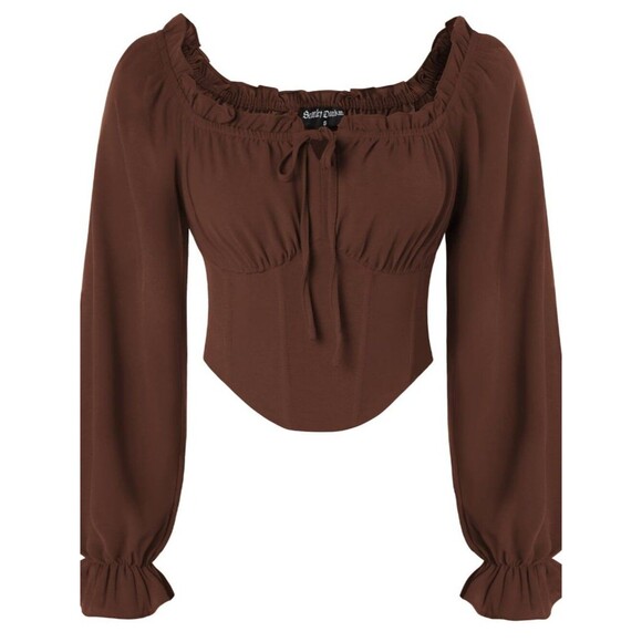 Unbranded Tops - Vintage Corset Tops for Women Renaissance Blouse Off Shoulder Long Sleeve Top S